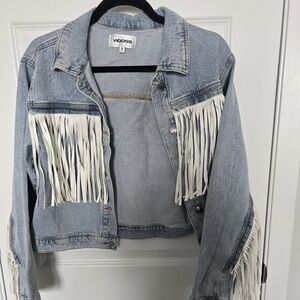 VIGOSS Denim Jacket with Fringe Size S NWOT